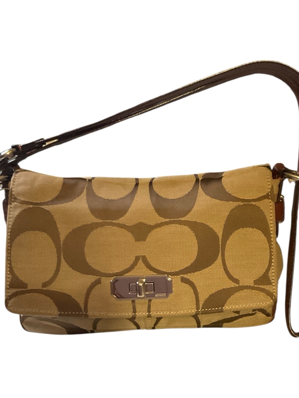Coach Signature Canvas Shoulder Bag in Tan and Brown